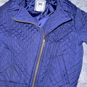 The Kooples Blue Quilted Bomber Jacket with Asymmetrical Zipper